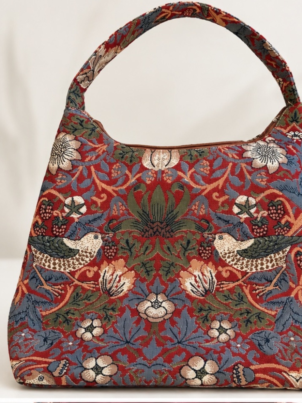 William morris strawberry thief print Bird-Print Shoulder Bag in Rust and Blue